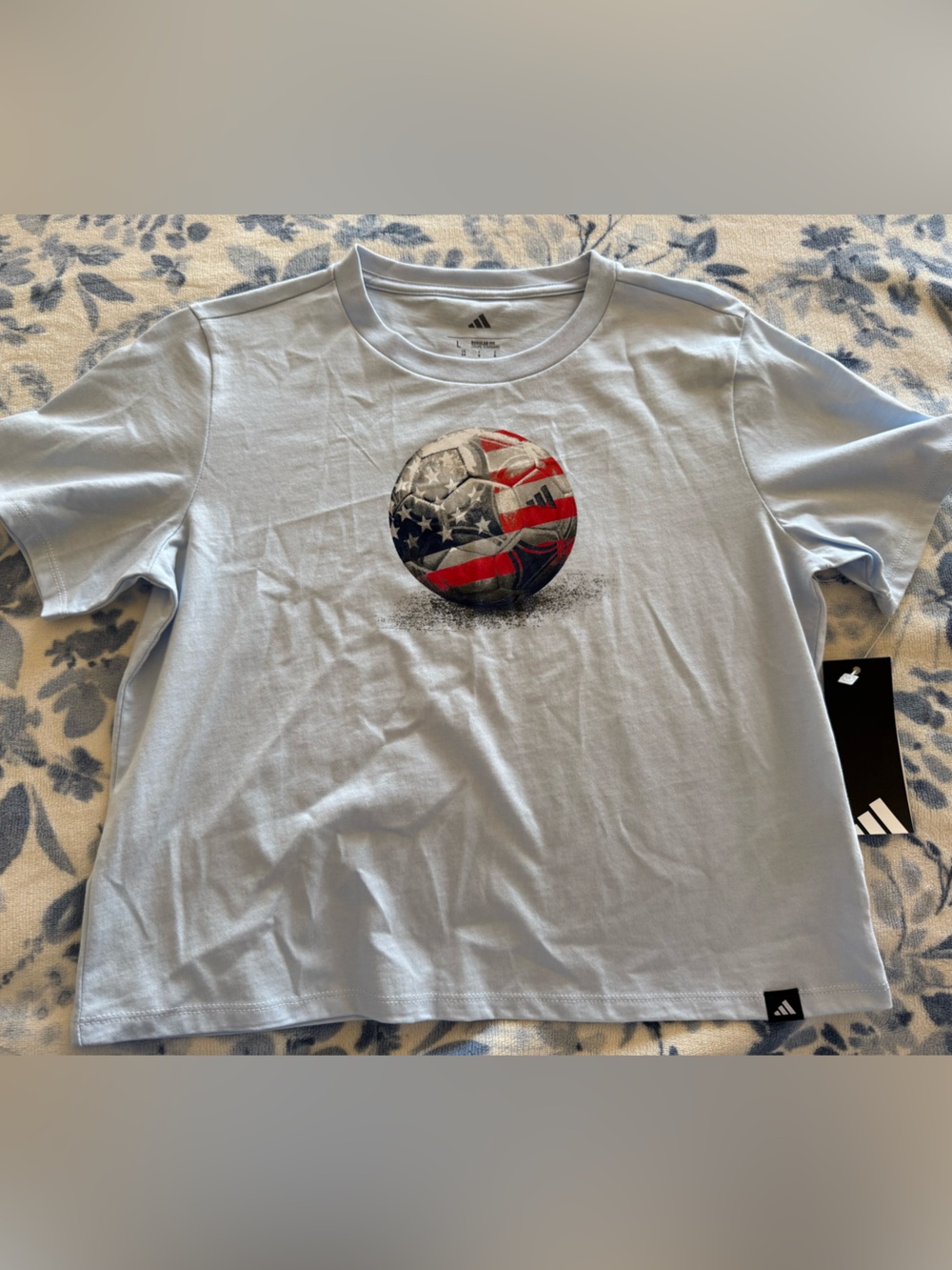 adidas Light Blue Girls Short-Sleeve Soccer Graphic Tee Size Large